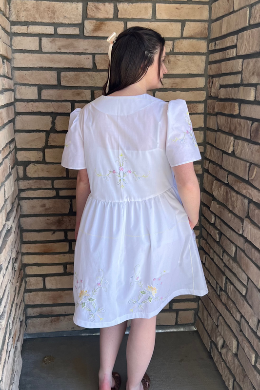 Embroidered Short Sleeve Tablecloth Dress