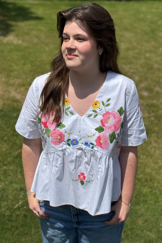 Floral Appliqué Blouse
