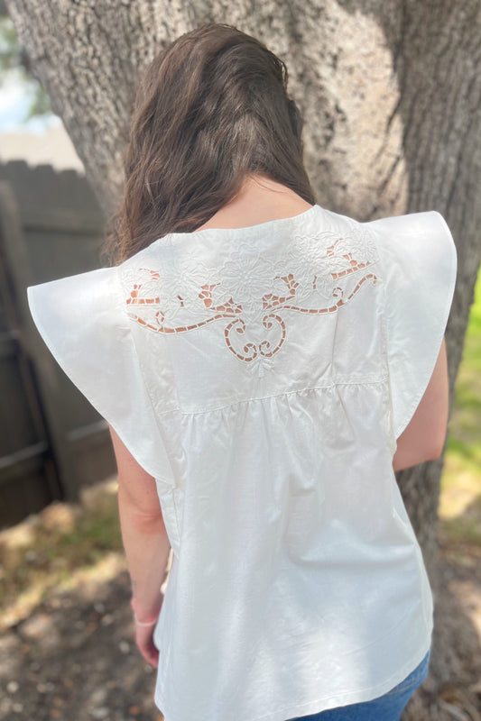 White Cutout Cap Sleeve Top