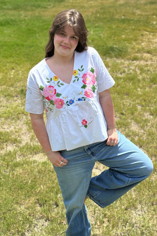 Floral Appliqué  Blouse
