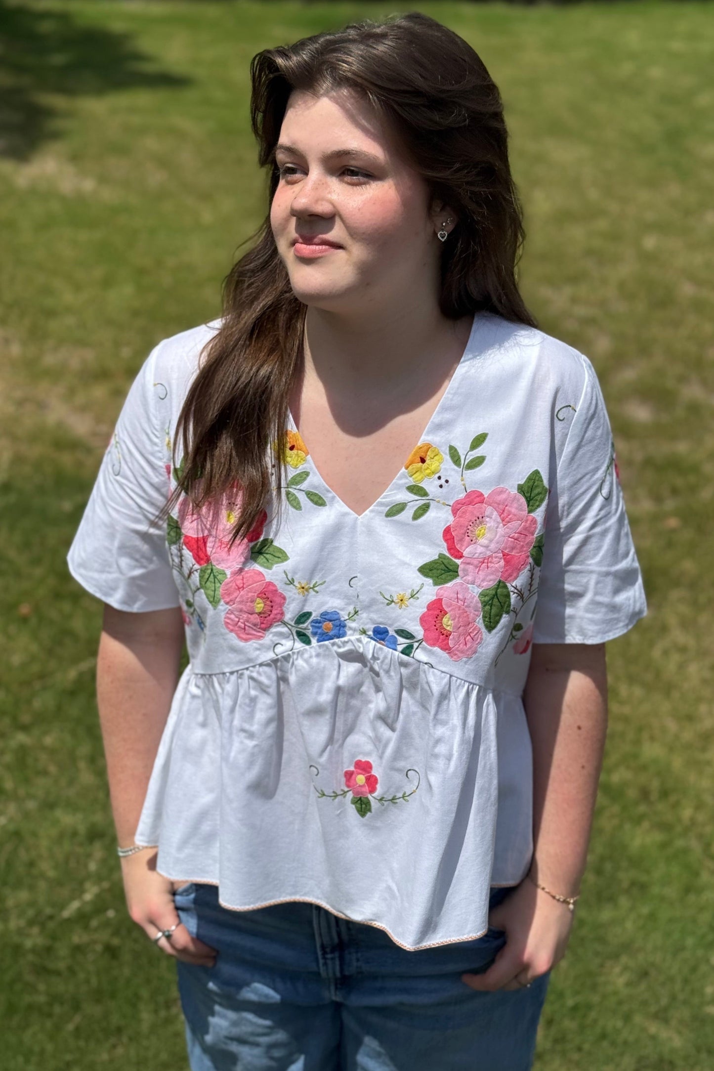 Floral Appliqué  Blouse