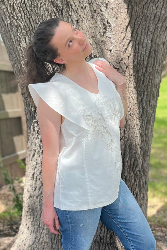 White Cutout Cap Sleeve Top